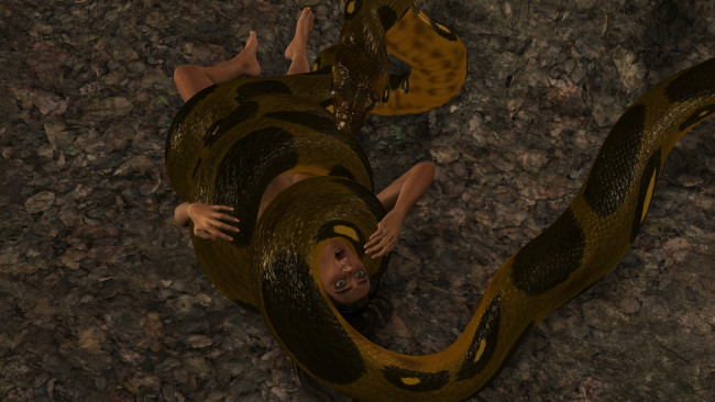 Обои картинки фото 3д графика, фантазия , fantasy, змея, девушка, взгляд, фон