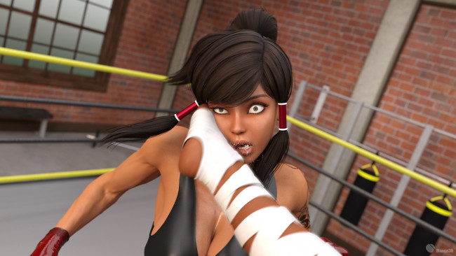 Обои картинки фото 3д графика, спорт , sport, взгляд, девушки, ринг, борьба, фон