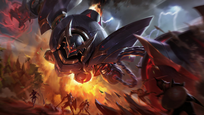 Обои картинки фото видео игры, league of legends, оружие, броня, огонь, рыцари