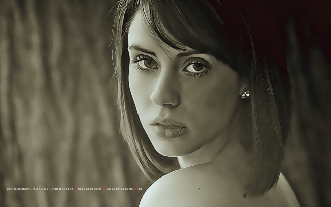 Обои картинки фото календари, компьютерный дизайн, 2019, calendar, женщина, девушка, лицо, взгляд
