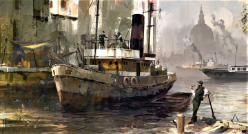 Картинка видео+игры assassin`s+creed +syndicate корабли люди здания