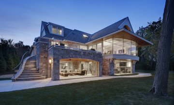 Картинка города -+здания +дома вилла вечер освещение мичиган архитектура michigan lake house outside inside upper straits tursi