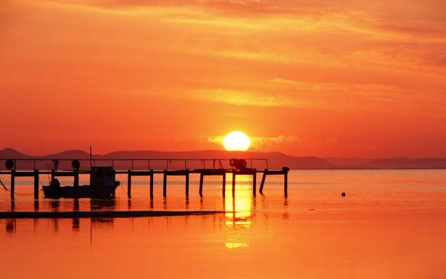 Обои картинки фото природа, восходы, закаты, закат, озеро, причал