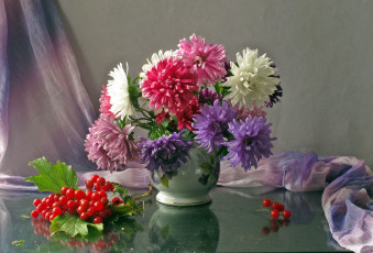 Картинка авт nezabudka fn цветы астры натюрморт ваза калина