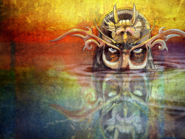 Обои картинки фото фэнтези, существа, рога, глаза