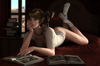 Картинка 3д графика people люди девушка книга