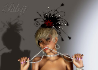 Картинка 3д+графика портрет+ portraits взгляд девушка бусы фон