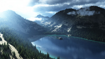 Картинка 3д+графика природа+ nature ели облака снег горы