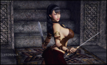 Картинка 3д+графика амазонки+ amazon мечи взгляд девушка