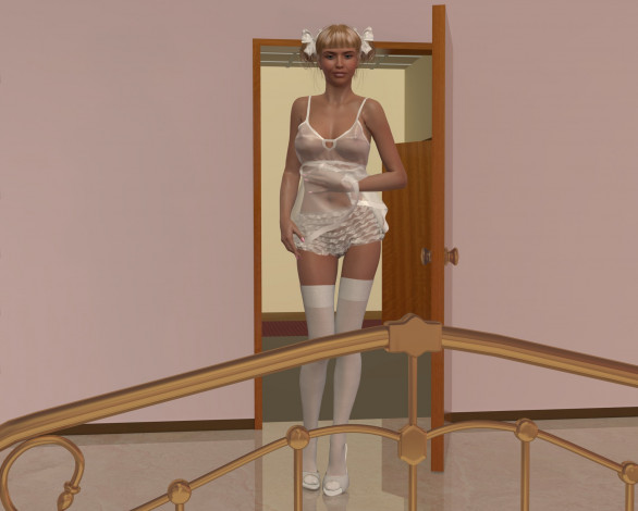 Обои картинки фото 3д графика, люди , people, гувернантка, бантики, взгляд, девушка