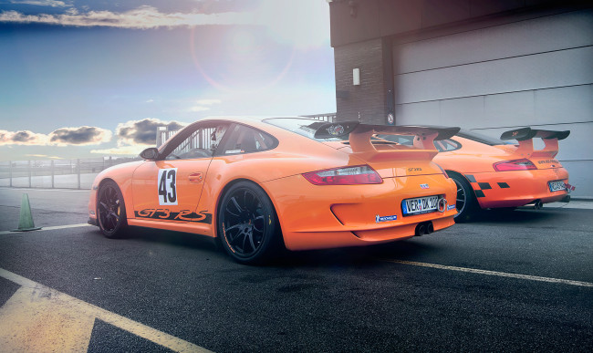 Обои картинки фото автомобили, porsche, gt3, 911, racing, turbo, orange
