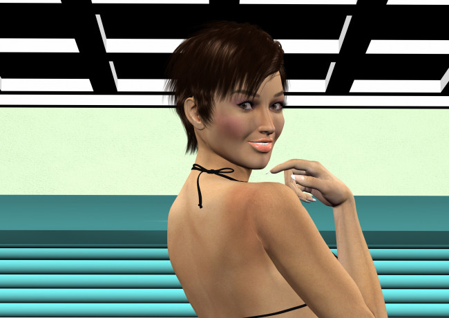 Обои картинки фото 3д графика, люди , people, девушка, фон, улыбка, взгляд