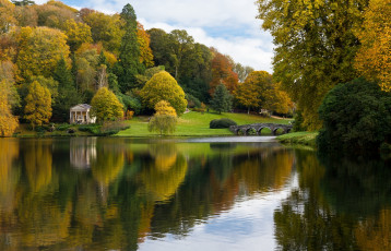 Картинка природа парк осень река здание мост деревья