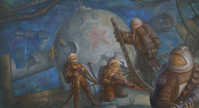 Обои картинки фото фэнтези, космические корабли,  звездолеты,  станции, люди, космос, работа, космонавты, орбика