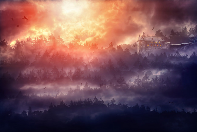 Обои картинки фото разное, компьютерный дизайн, замок, деревья