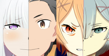 Картинка аниме re +zero+kara+hajimeru+isekai+seikatsu рем рам субару эмилия