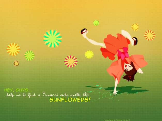 Обои картинки фото аниме, samurai champloo, fuu, кимоно, девушка, цветы