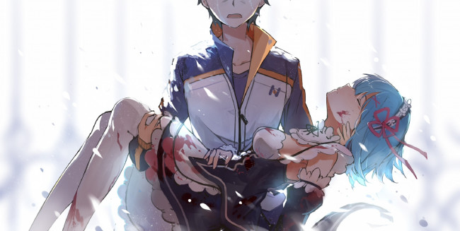 Обои картинки фото аниме, re,  zero kara hajimeru isekai seikatsu, rem, natsuki, subaru