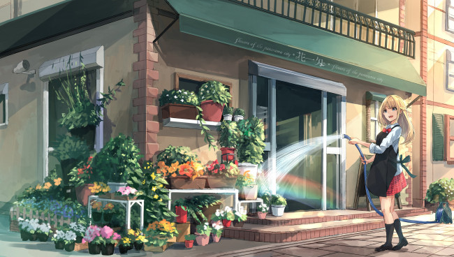 Обои картинки фото akira , mr akira, аниме, город,  улицы,  здания, девушка