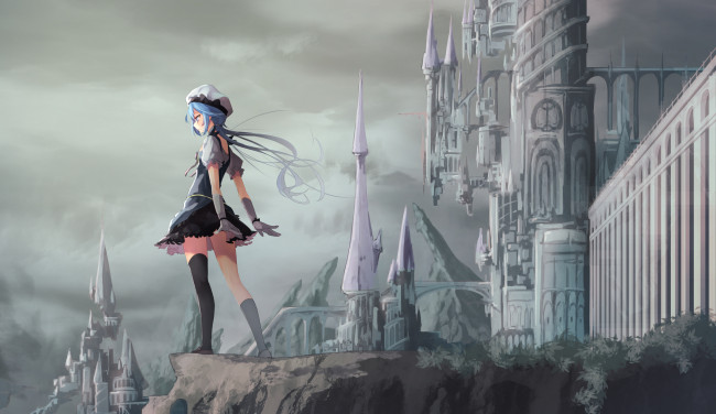 Обои картинки фото аниме, город,  улицы,  здания, saraki