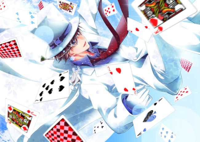 Обои картинки фото аниме, detective conan,  magic kaito, парень, карты