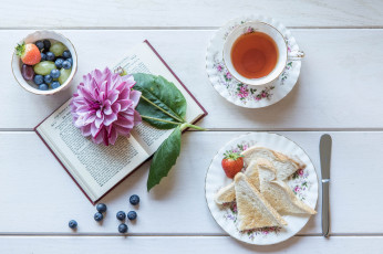 Картинка еда бутерброды +гамбургеры +канапе тосты книга чай георгин ягоды
