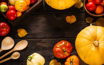 Картинка еда овощи помидоры ложки тыква перец томаты