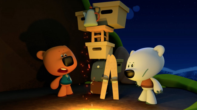 Обои картинки фото мультфильмы, ми-ми мишки, лыжи, ночь, мишка, ми, мишки, мультик