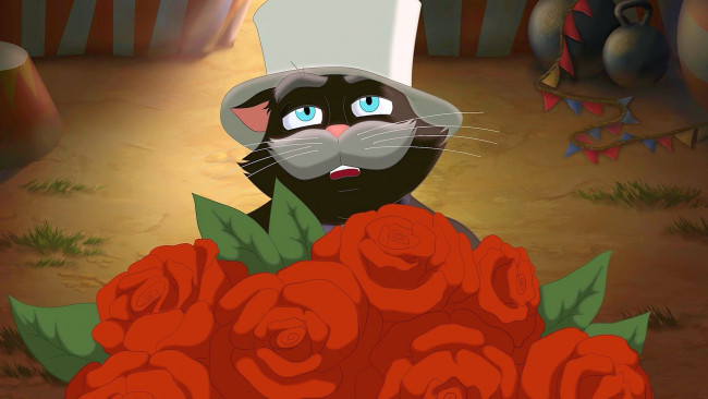 Обои картинки фото мультфильмы, иван царевич и серый волк 2, цветы, кот, шляпа