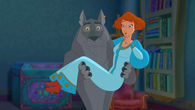 Обои картинки фото мультфильмы, иван царевич и серый волк 2, девушка, волк, сундук, книга