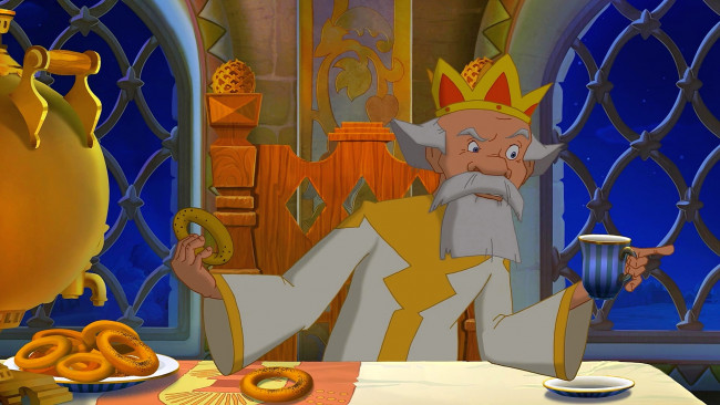 Обои картинки фото мультфильмы, иван царевич и серый волк 2, корона, царь, кружка, баранка, самовар