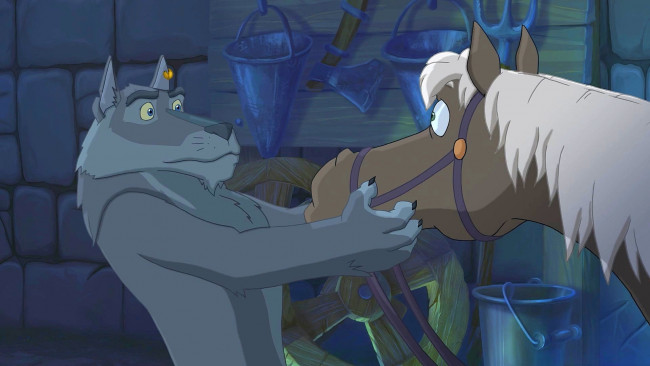 Обои картинки фото мультфильмы, иван царевич и серый волк 2, лошадь, волк, морда