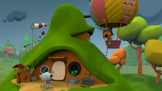 Обои картинки фото мультфильмы, ми-ми мишки, лес, дом, мишка, ми, мишки, мультик