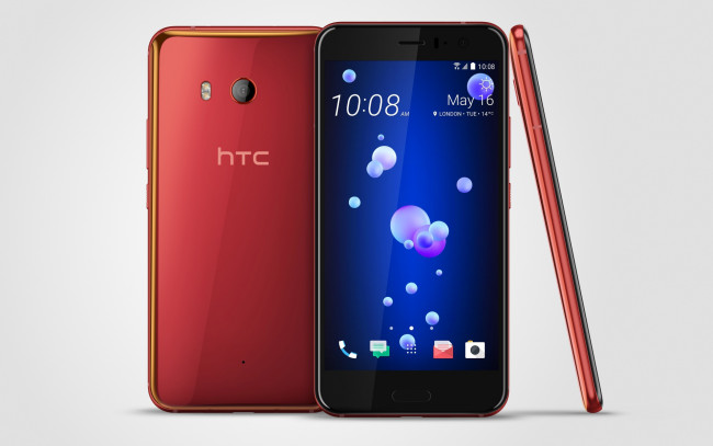 Обои картинки фото бренды, iphone, смартфоны, htc, u11, на, сером, фоне, 2017