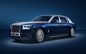 Картинка 2018+rolls-royce+phantom +ewb+chengdu автомобили rolls-royce роллс-ройс британские phantom синий вид спереди внешний лимузин