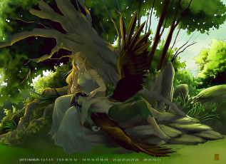 Картинка календари фэнтези дерево природа calendar 2019 мужчина крылья девушка