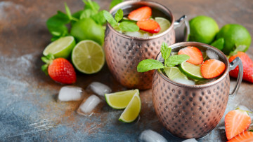 Картинка еда напитки +коктейль лед мята клубника напиток лайм