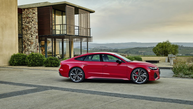 Обои картинки фото 2019 audi rs 7 sportback, автомобили, audi, красный, rs7, sportback, 2019, профиль, ауди