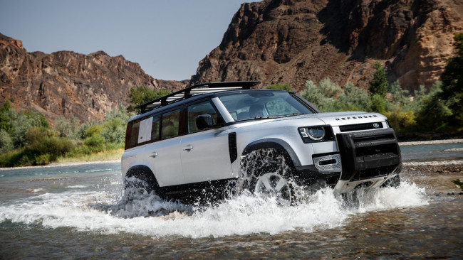 Обои картинки фото 2020 land rover defender 110 p400 x, автомобили, land-rover, франкфуртский, автосалон, 2019, новинки, авто, внедорожник, водная, преграда, лэнд, ровер