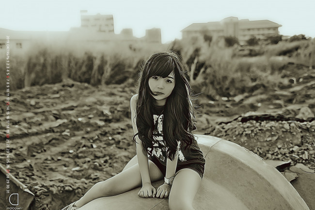 Обои картинки фото календари, компьютерный дизайн, 2019, calendar, азиатка, улица, девушка, взгляд