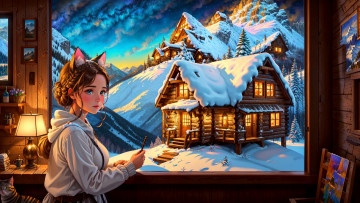 Картинка аниме зима +новый+год +рождество нейросети графика нейроарт ai art нейронные сети рисунки нейро искусство