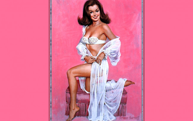 Обои картинки фото рисованное, arthur saron sarnoff, девушка, белье, пуфик