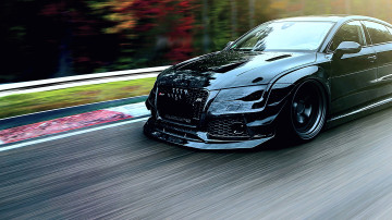 Картинка audi+rs7 автомобили фрагменты+автомобиля черный скорость дорога