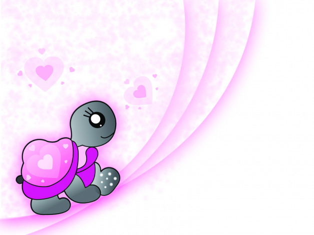 Обои картинки фото векторная, графика, сердечки, черепаха