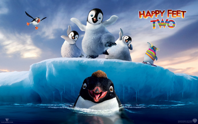 Обои картинки фото happy, feet, two, мультфильмы, пингвин