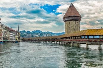 Картинка luzern города люцерн+ швейцария мост озеро башня горы