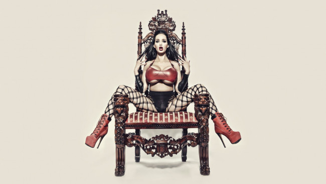 Обои картинки фото девушки, amy anderssen, волосы, стул, брюнетка, amy, anderssen, чулки