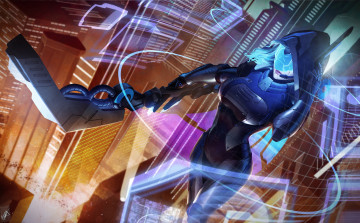 Картинка видео+игры league+of+legends город капюшон фантастика league of legends лук визор ashe ночь маска арт лучник frost archer