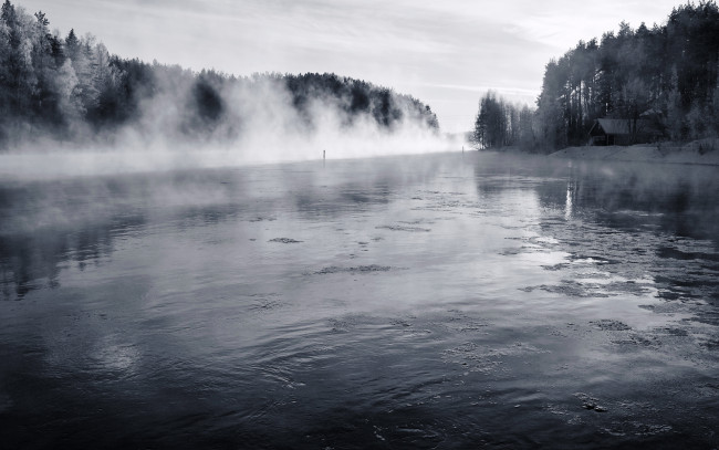 Обои картинки фото природа, реки, озера, дом, берега, лес, пар, река