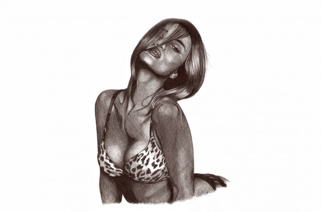 Обои картинки фото рисованное, люди, девушка, волосы, бельё, фон, взгляд